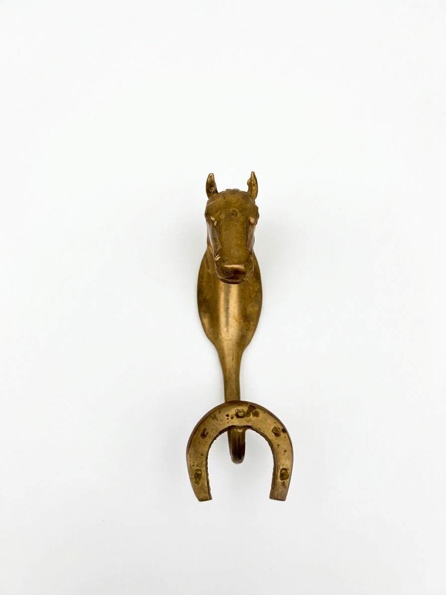 Perchero de bronce con cabeza de caballo y herradura 1 Perchero de bronce con cabeza de caballo y herradura estilo antiguo