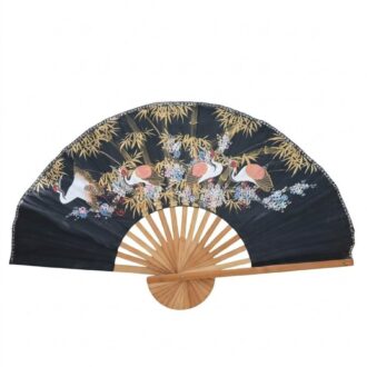 Abanico decorativo de pared estilo oriental con grullas y bambú