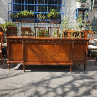 Italian Marconi Arte Louis XVI style sideboard with marquetry and porcelain – photo 2