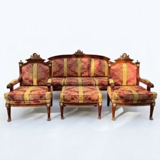 Sofa set and 2 classic Louis XVI style armchairs with ceramic and bronze – Spanish manufacturing