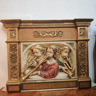 Polychrome relief painting of young flutists II in Renaissance style. – photo 2