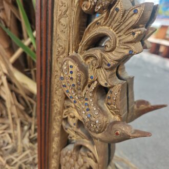 Espejo vintage tallado dorado, madera estilo oriental birmano con pájaros y uvas 7 Espejo vintage tallado dorado, madera estilo oriental birmano con pájaros y uvas – foto 4