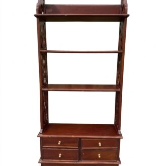 Vintage wooden étagère display shelf with four drawers