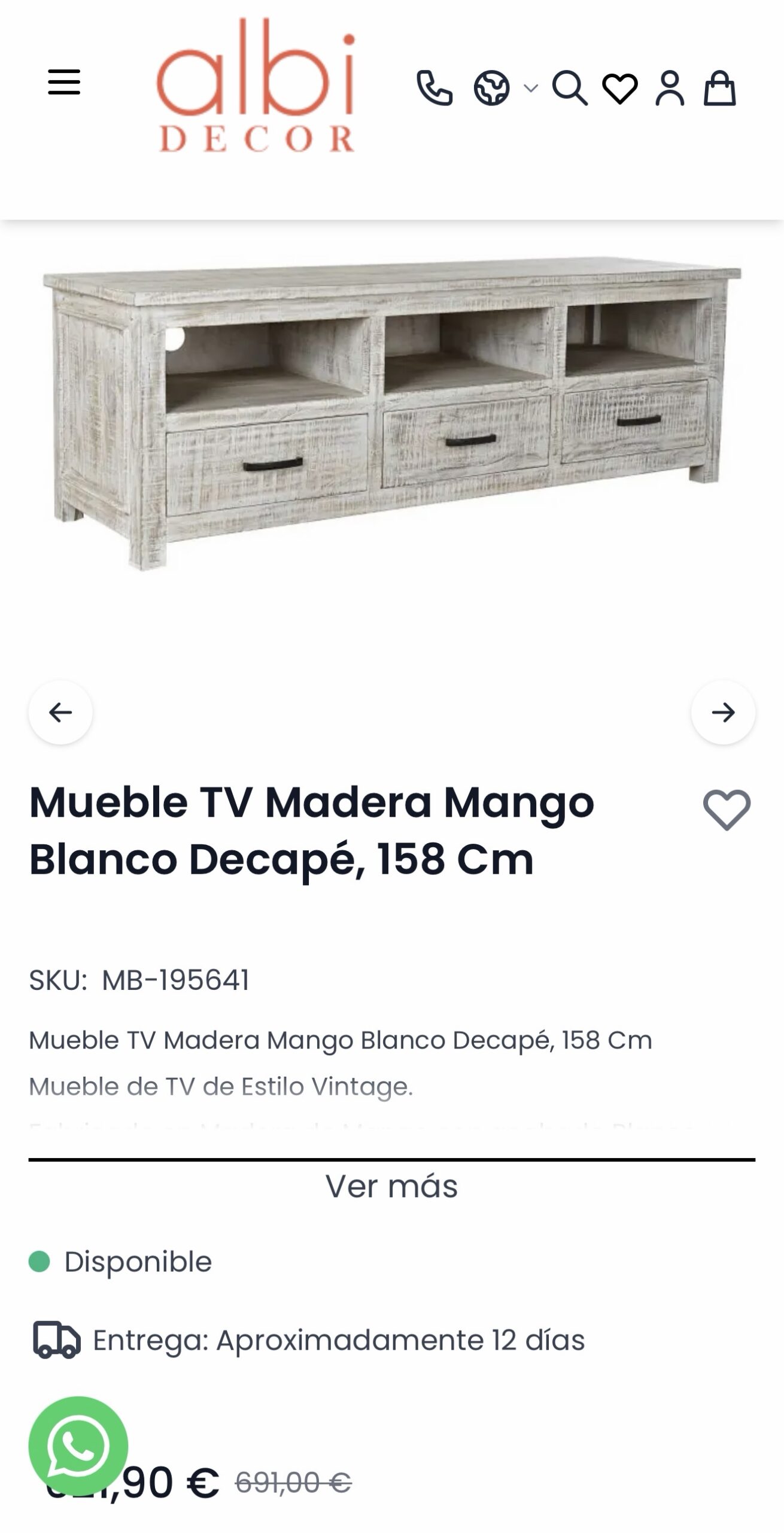 Pickled White Mango Wood TV Cabinet 2ge Mueble TV Madera de Mango Blanco Decapado - Image 2