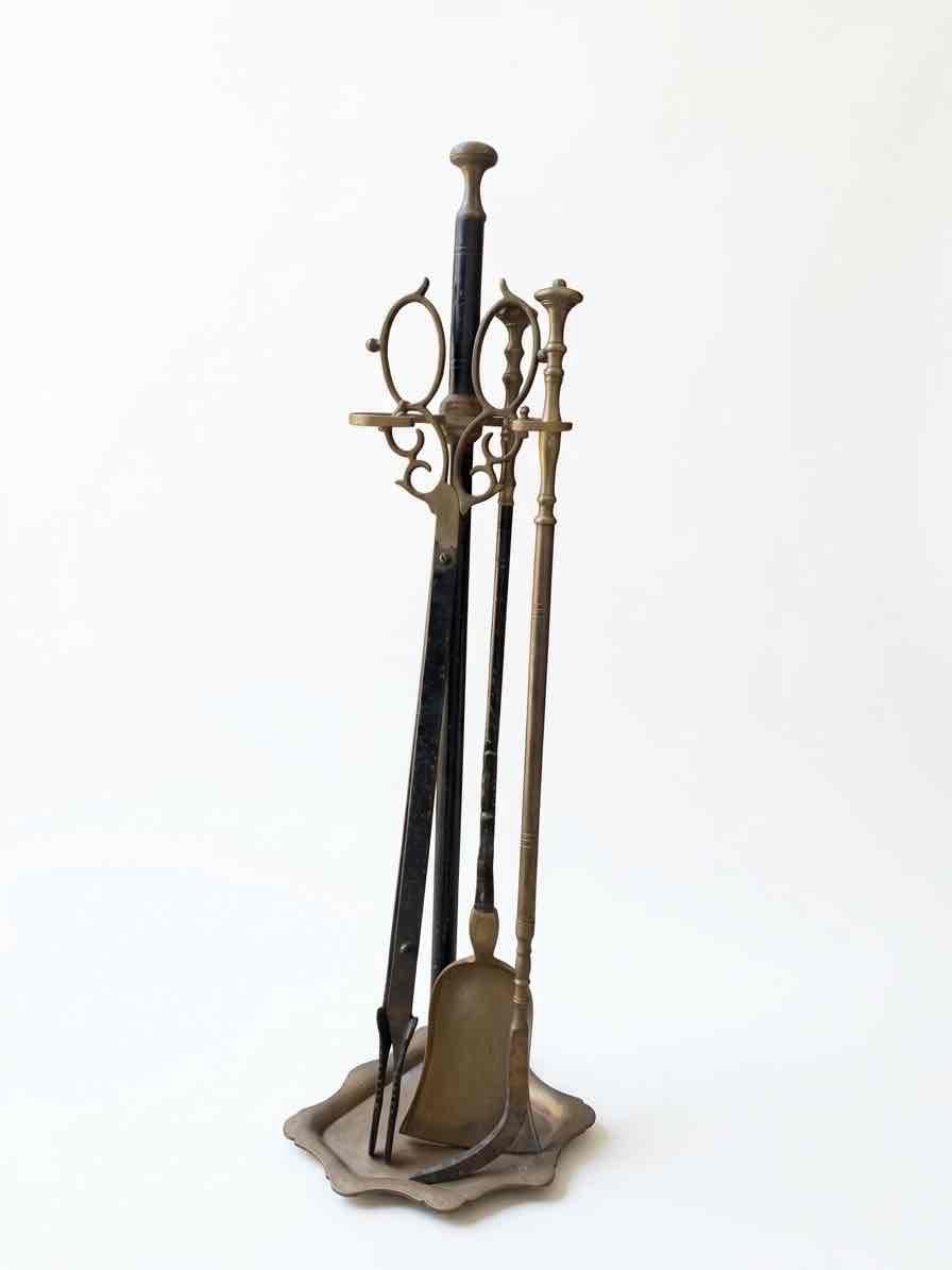 Juego de Utensilios de Chimenea Vintage en Bronce y Metal 1 Juego de Utensilios de Chimenea Vintage en Bronce y Metal