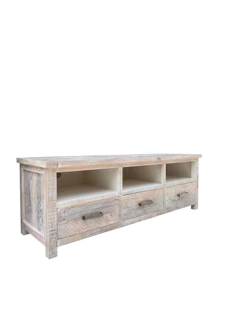 Mueble TV Madera de Mango Blanco Decapado 1 Mueble TV Madera de Mango Blanco Decapado