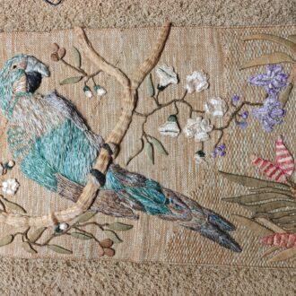 Vintage handmade parrot tapestry embroidered in relief – photo 2